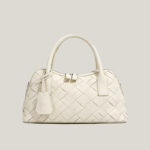 Minimalistische Damen Bowling Handtasche aus gewobenem Spaltleder