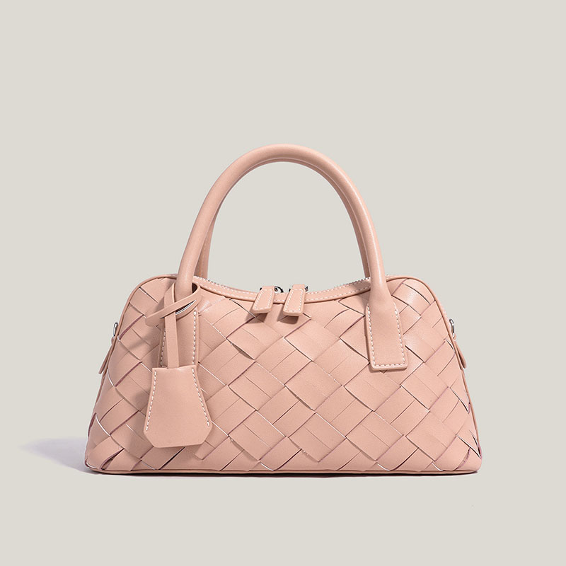Minimalistische Damen Bowling Handtasche aus gewobenem Spaltleder