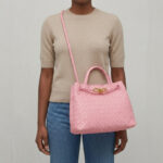 Women's Minimalist Woven Split Leather Shoulder Tote Handbag In Gold Hardware