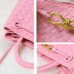 Women's Minimalist Woven Split Leather Shoulder Tote Handbag In Gold Hardware