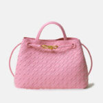Women's Minimalist Woven Split Leather Shoulder Tote Handbag In Gold Hardware