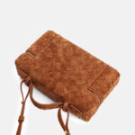 Women's Minimalist Woven Suede Lambskin Leather Crossbody Box Top Handle Bag