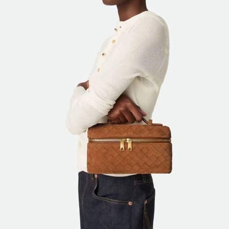 Women's Minimalist Woven Suede Lambskin Leather Crossbody Box Top Handle Bag