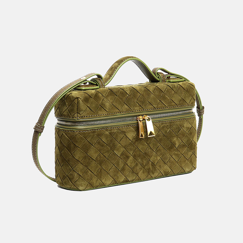 Women's Minimalist Woven Suede Lambskin Leather Crossbody Box Top Handle Bag