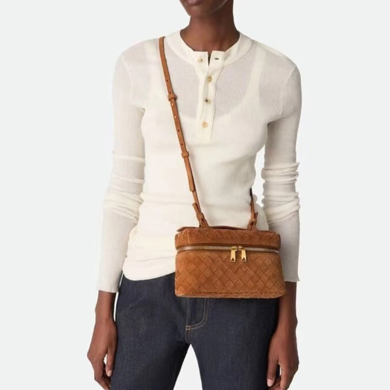 Women's Minimalist Woven Suede Lambskin Leather Crossbody Box Top Handle Bag