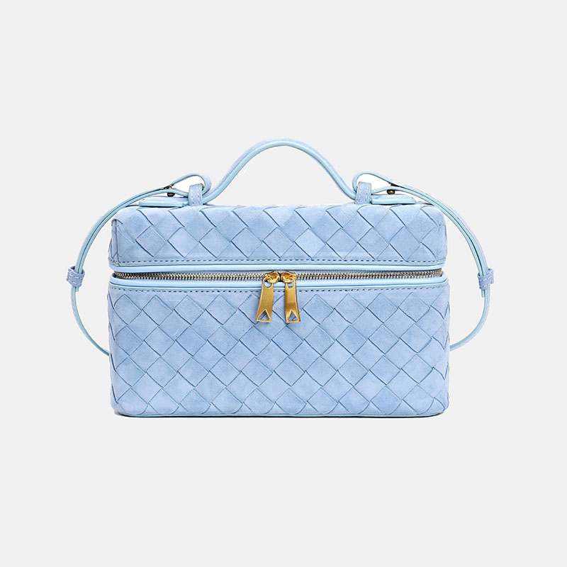 Women's Minimalist Woven Suede Lambskin Leather Crossbody Box Top Handle Bag