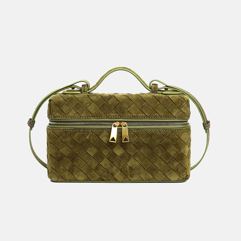 Women's Minimalist Woven Suede Lambskin Leather Crossbody Box Top Handle Bag