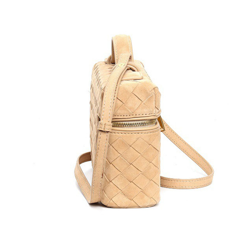 Women's Minimalist Woven Suede Lambskin Leather Crossbody Box Top Handle Bag