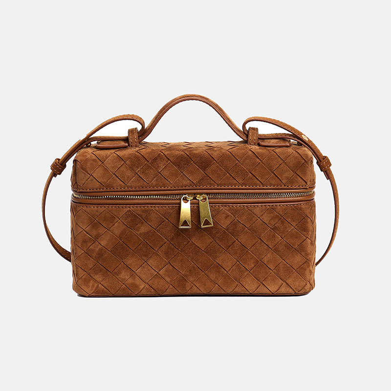 Women's Minimalist Woven Suede Lambskin Leather Crossbody Box Top Handle Bag