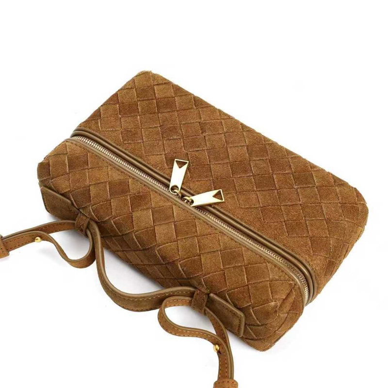 Women's Minimalist Woven Suede Lambskin Leather Crossbody Box Top Handle Bag