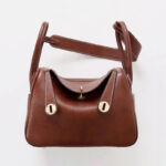 Damen Vintage Braun Top-Grain Leder Katze Auge Akzent Umhängetasche In Gold Hardware