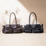 Women's Vintage Minimalist Split Leather Baguette Bag With Multi-Pocket Design