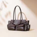 Women's Vintage Minimalist Split Leather Baguette Bag With Multi-Pocket Design