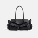 Women's Vintage Minimalist Split Leather Baguette Bag With Multi-Pocket Design