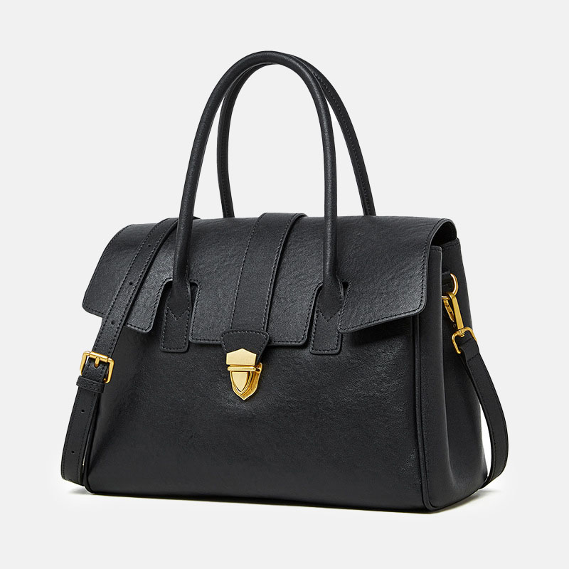 Sac à main à bandoulière en cuir vintage de grain supérieur avec quincaillerie en or pour femmes