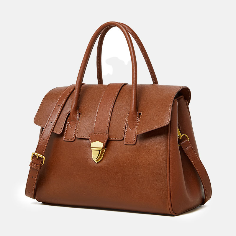 Sac à main à bandoulière en cuir vintage de grain supérieur avec quincaillerie en or pour femmes