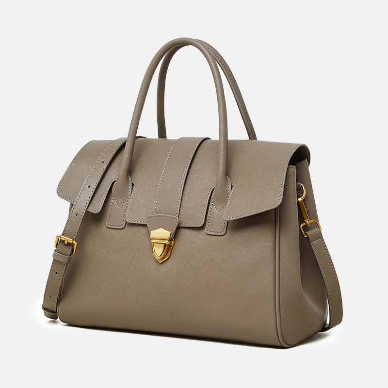 Sac à main à bandoulière en cuir vintage de grain supérieur avec quincaillerie en or pour femmes