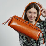 Women's Vintage Waxed Split Leather Shoulder Baguette Handbag