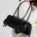 Women's Vintage Waxed Split Leather Shoulder Baguette Handbag