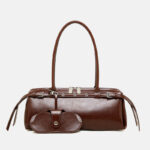 Women's Vintage Waxed Split Leather Shoulder Baguette Handbag