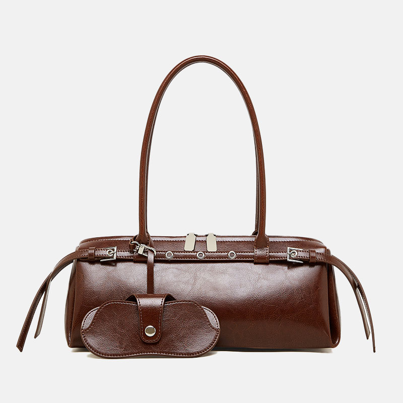Damen Vintage gewachstes geteiltes Leder Schulter Baguette Handtasche