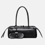 Women's Vintage Waxed Split Leather Shoulder Baguette Handbag