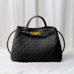 Women's Minimalist Woven Split Leather Shoulder Tote Handbag In Gold Hardware