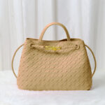 Women's Minimalist Woven Split Leather Shoulder Tote Handbag In Gold Hardware