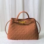 Women's Minimalist Woven Split Leather Shoulder Tote Handbag In Gold Hardware
