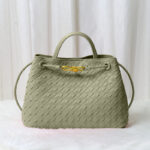 Women's Minimalist Woven Split Leather Shoulder Tote Handbag In Gold Hardware