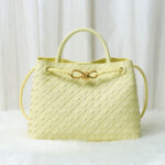 Women's Minimalist Woven Split Leather Shoulder Tote Handbag In Gold Hardware