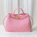 Women's Minimalist Woven Split Leather Shoulder Tote Handbag In Gold Hardware