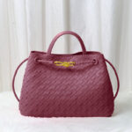 Women's Minimalist Woven Split Leather Shoulder Tote Handbag In Gold Hardware
