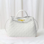 Women's Minimalist Woven Split Leather Shoulder Tote Handbag In Gold Hardware