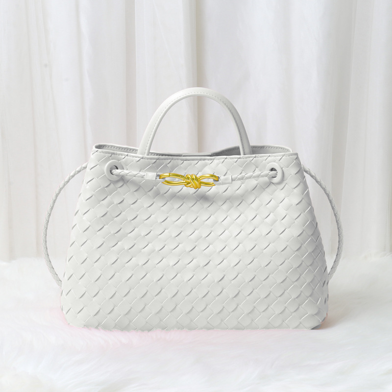 Women's Minimalist Woven Split Leather Shoulder Tote Handbag In Gold Hardware