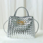 Women's Minimalist Woven Split Leather Shoulder Tote Handbag In Gold Hardware