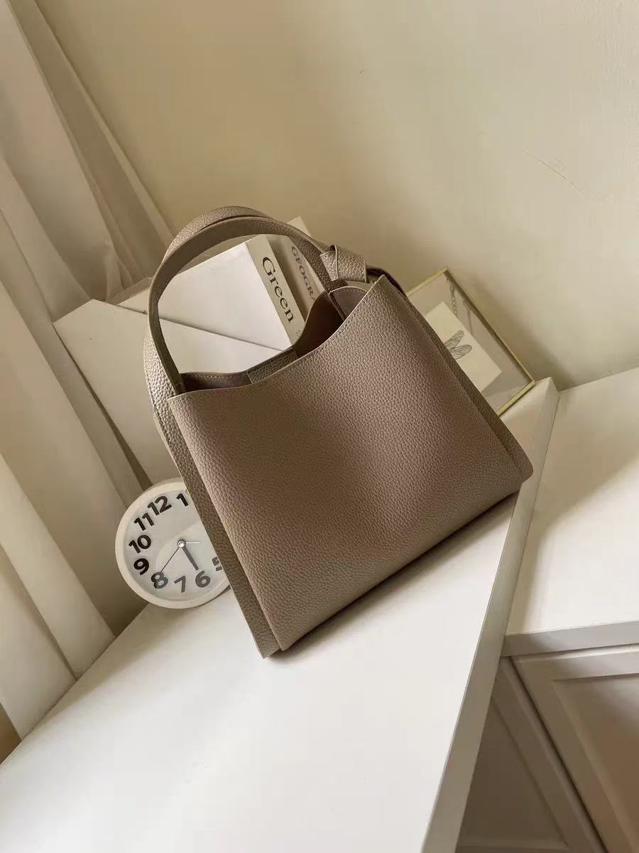 Minimalistische Schulter-Eimertasche für Frauen aus echtem Leder photo review