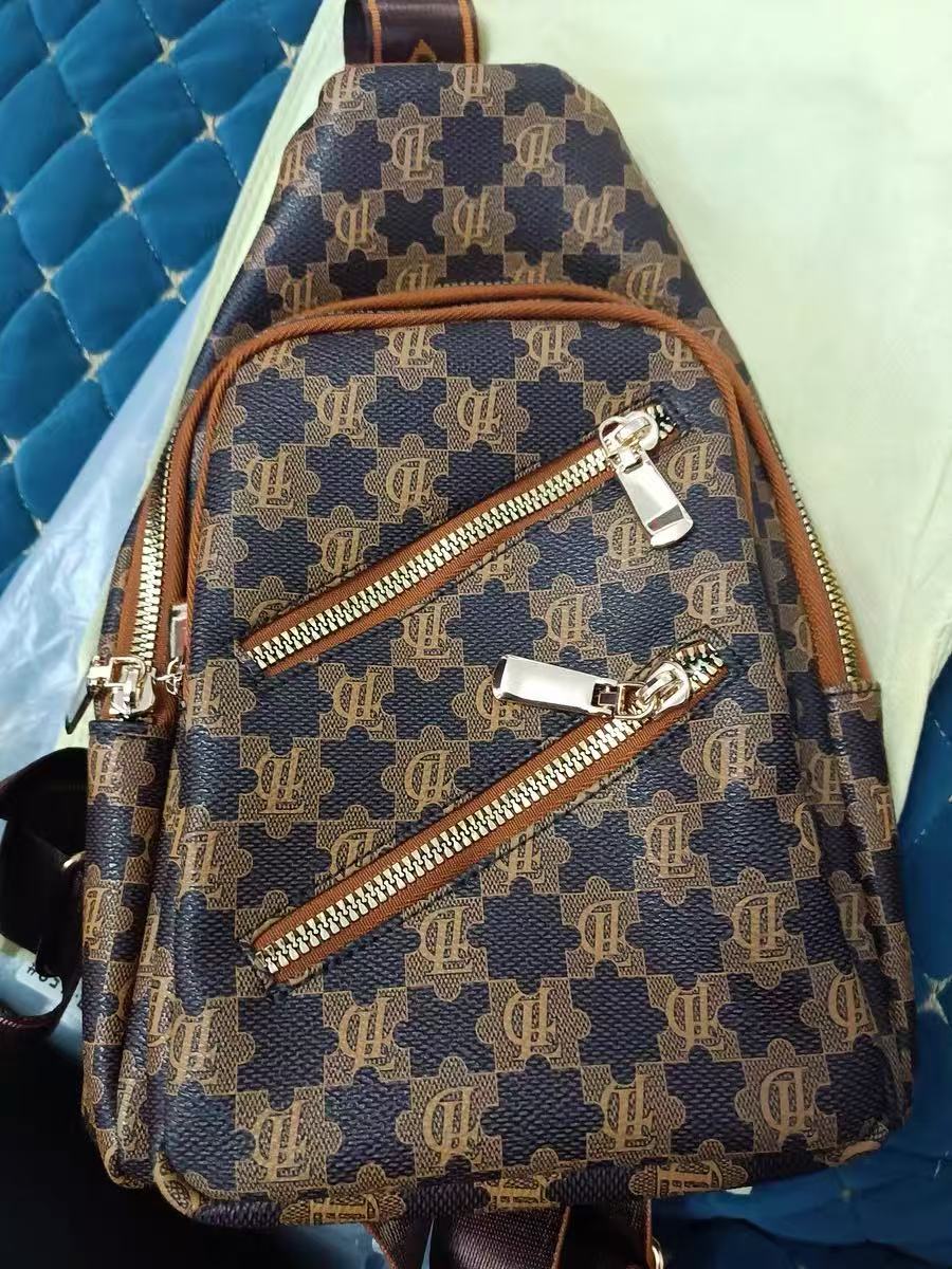 Puzzle Print Double Zipper Sling Bags für Frauen photo review