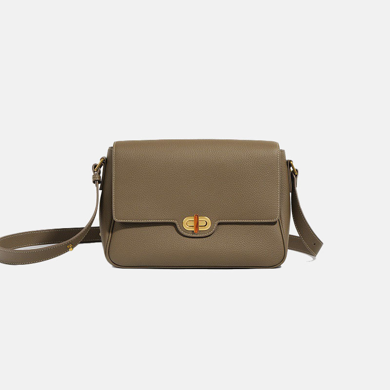 Sac à bandoulière en cuir de grain supérieur Elephant gris minimaliste pour femmes, avec accessoires en or