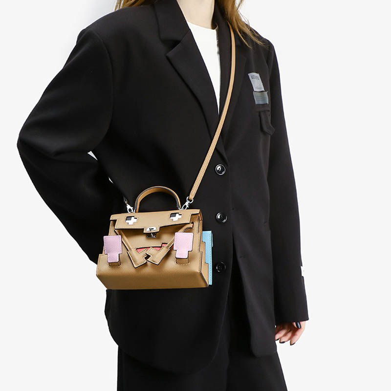 Women's Epsom Mosaic Pixel Doll Top Handle Bag In Silver Hardware