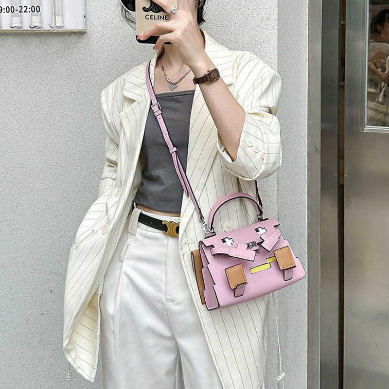 Women's Epsom Mosaic Pixel Doll Top Handle Bag In Silver Hardware