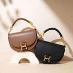Damen Echtes Leder Kettenriemen Sattel Handtasche In Gold Hardware