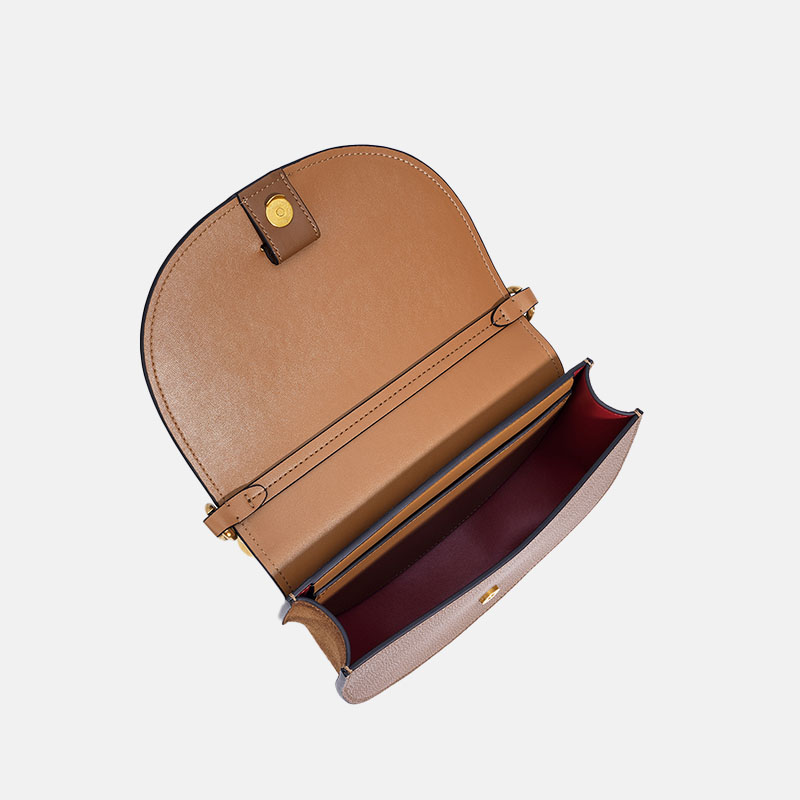 Damen Echtes Leder Kettenriemen Sattel Handtasche In Gold Hardware