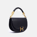 Damen Echtes Leder Kettenriemen Sattel Handtasche In Gold Hardware