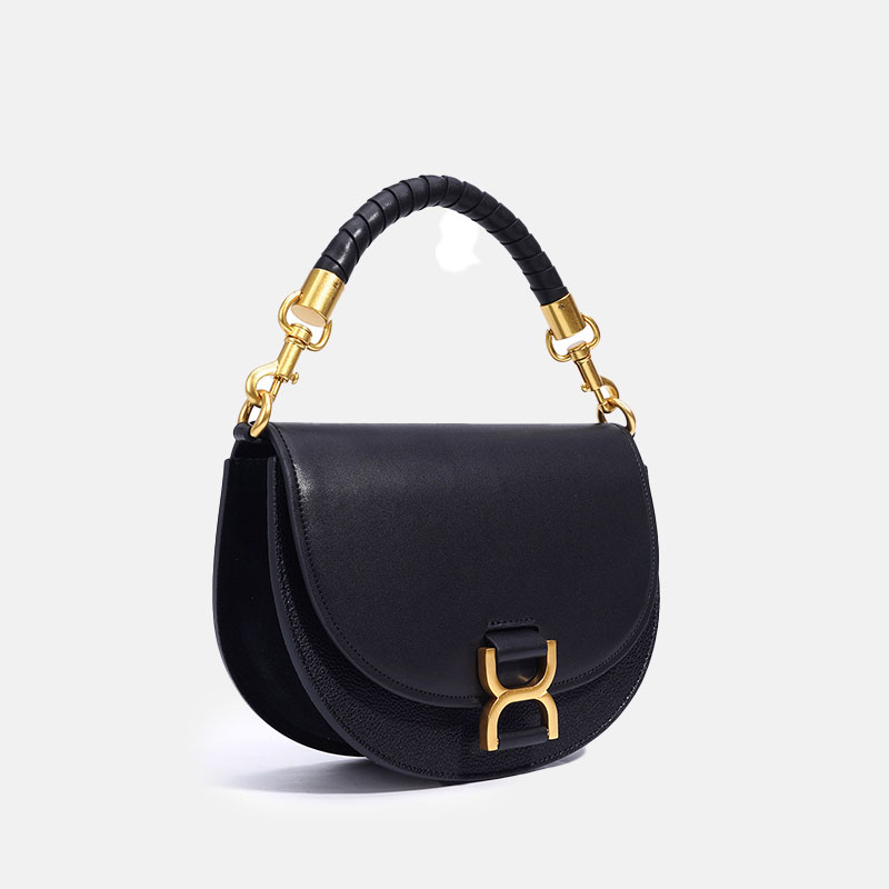 Damen Echtes Leder Kettenriemen Sattel Handtasche In Gold Hardware