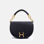 Damen Echtes Leder Kettenriemen Sattel Handtasche In Gold Hardware