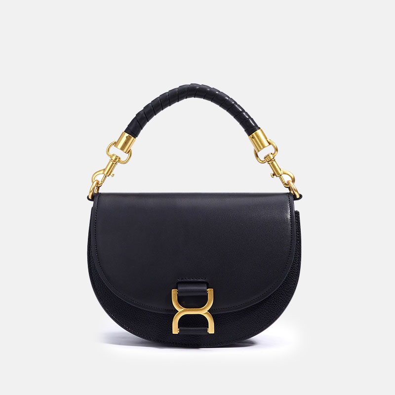 Damen Echtes Leder Kettenriemen Sattel Handtasche In Gold Hardware