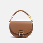 Damen Echtes Leder Kettenriemen Sattel Handtasche In Gold Hardware