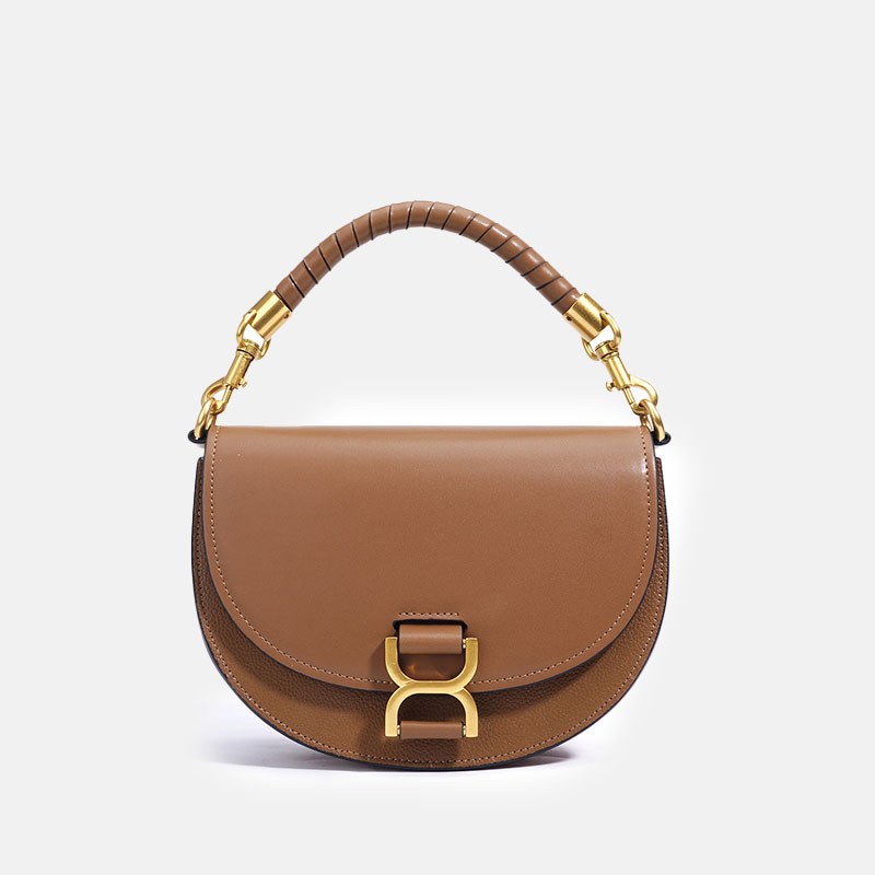 Damen Echtes Leder Kettenriemen Sattel Handtasche In Gold Hardware