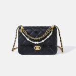 Sacs à main Minimalist Black Quilted Lambskin Pearl-Embellished Chain Crossbody Bags In Gold Hardware